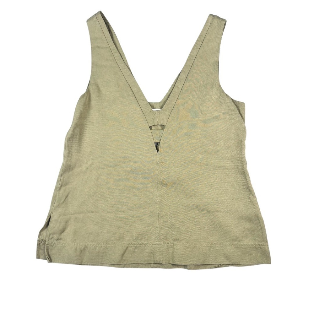 Reiss Khaki V-Neck Sleeveless Linen-Blend Top Women's Size 2 Excellent
